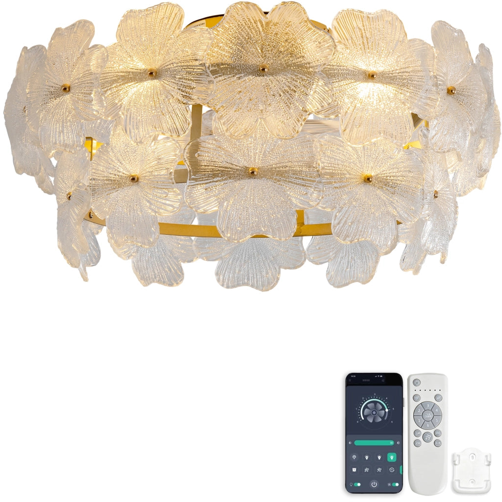 Ventilatore da soffitto 19 pollici con copertura in vetro cristallo, pale ABS, motore DC silenzioso, 6 velocit¨¤, avanti/indietro, compatibile app