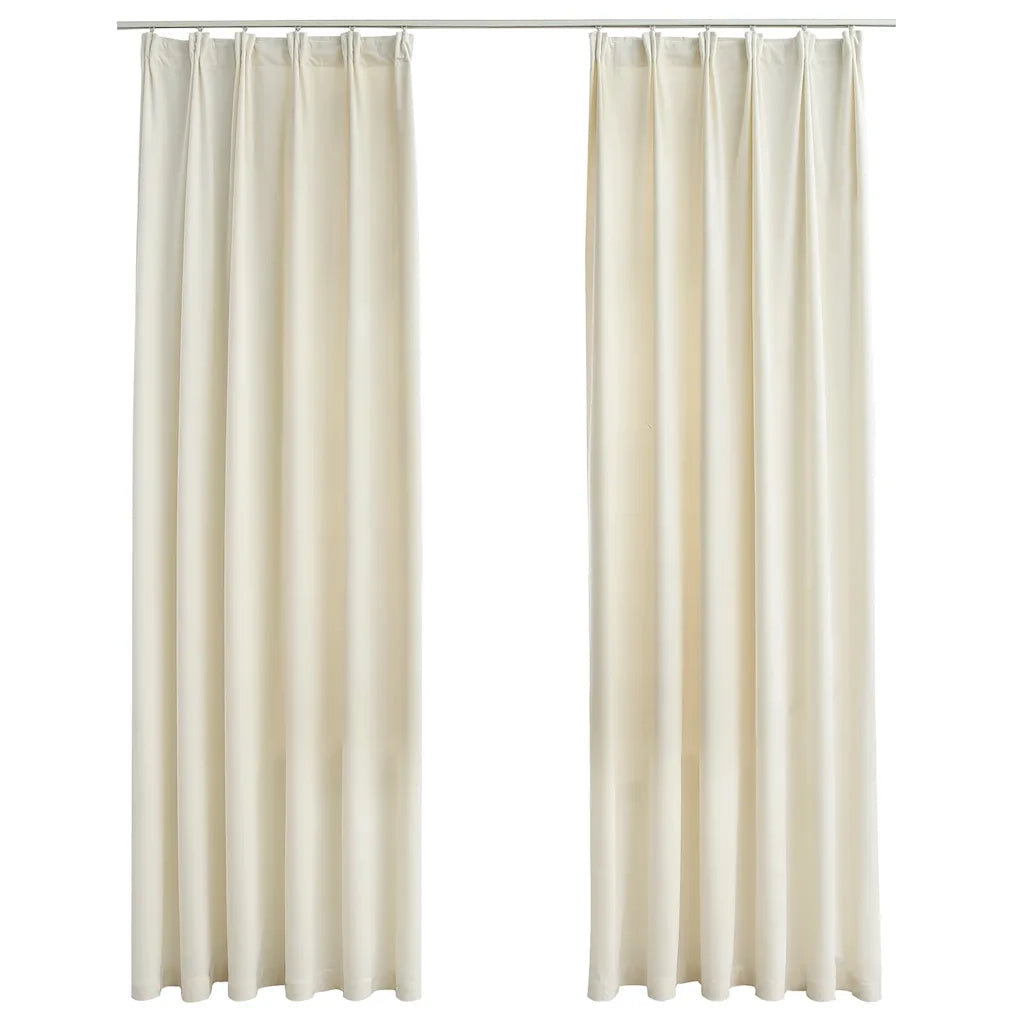 Tende Oscuranti con Ganci 2 pz Crema in Velluto 140x225 cm 134517