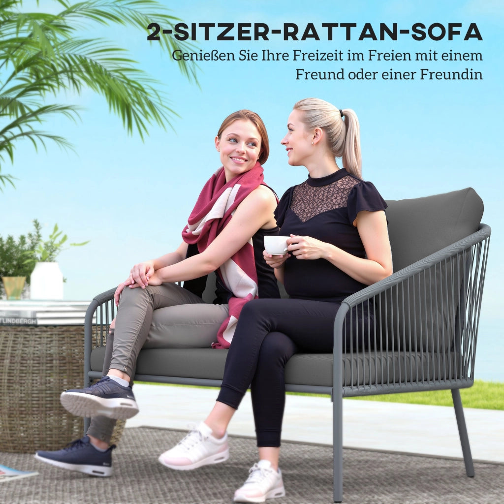 Divano da giardino 2 posti con cuscini ¨C zephmum ¨C polyrattan grigio 112x72x76 cm