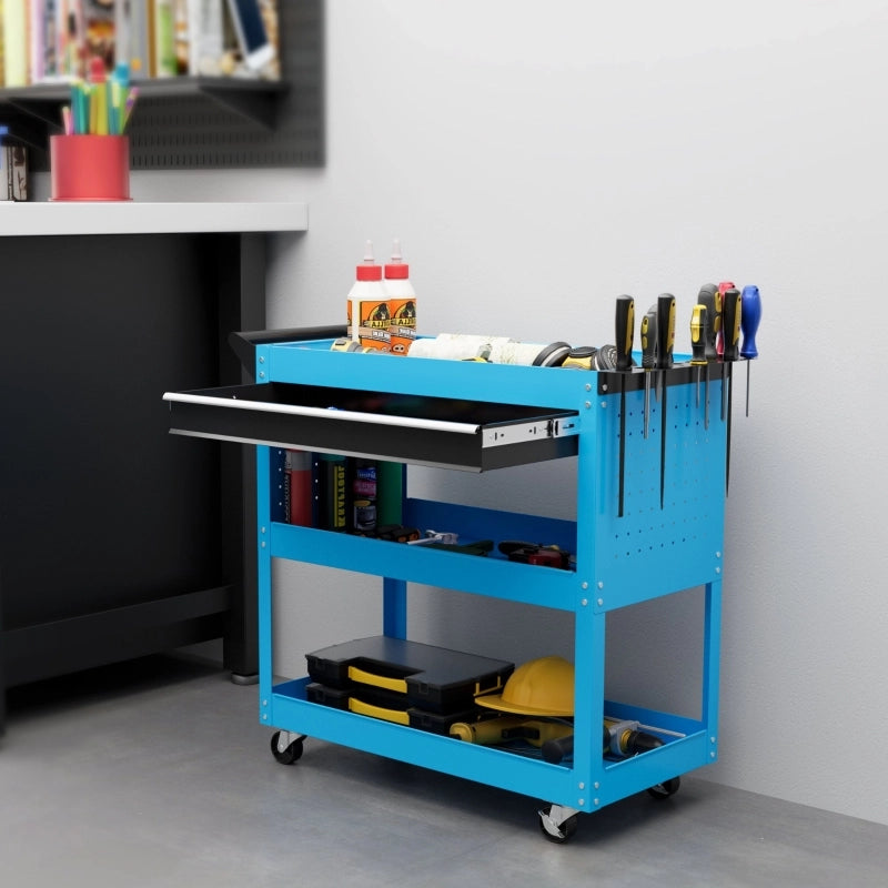 CASSETTA PORTA ATTREZZI Trolley a 3 livelli 82 x 35 x 76 cm Blu Metallo