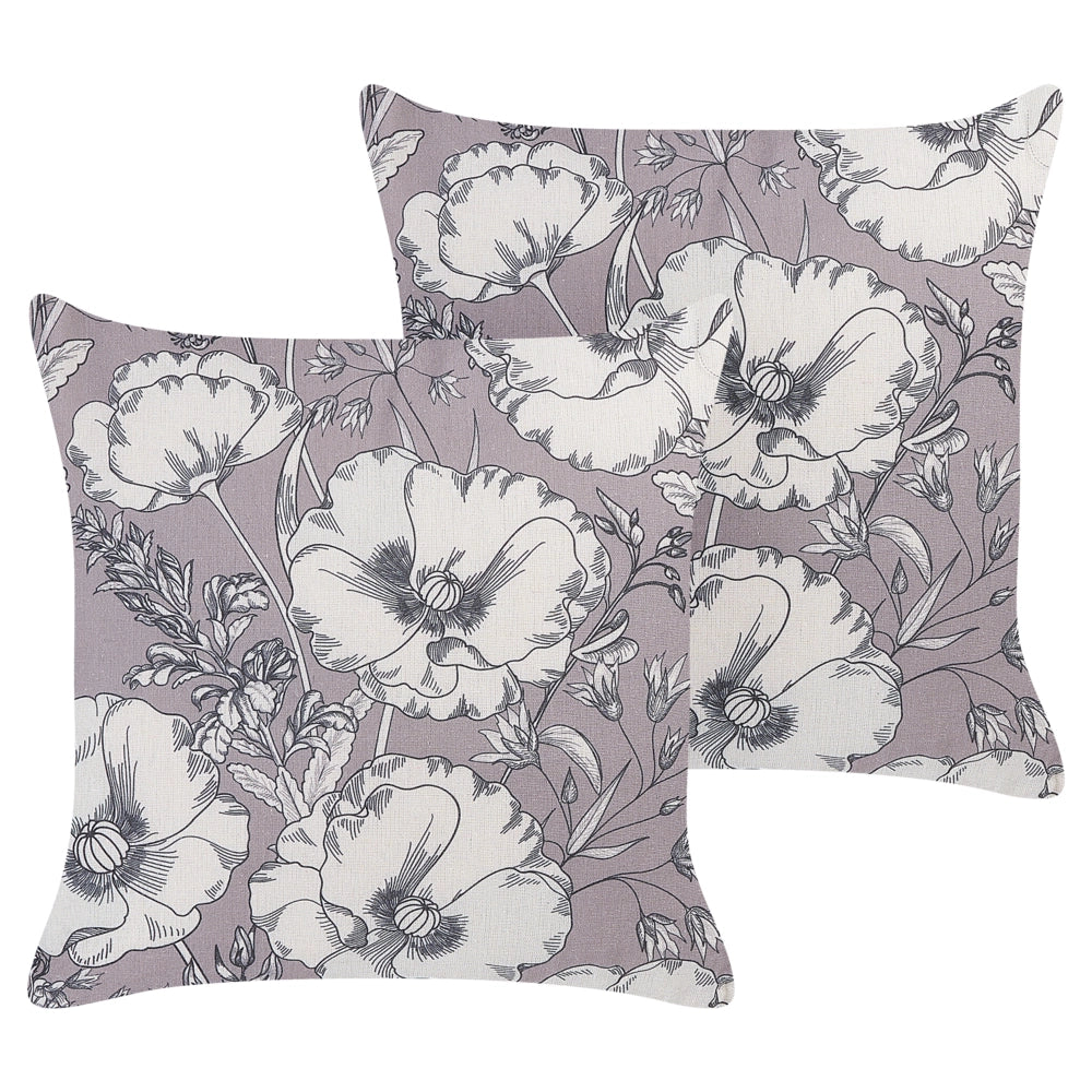 Set di 2 cuscini in poliestere grigio e bianco 45 x 45 cm con motivo a fiori soggiorno camera da letto