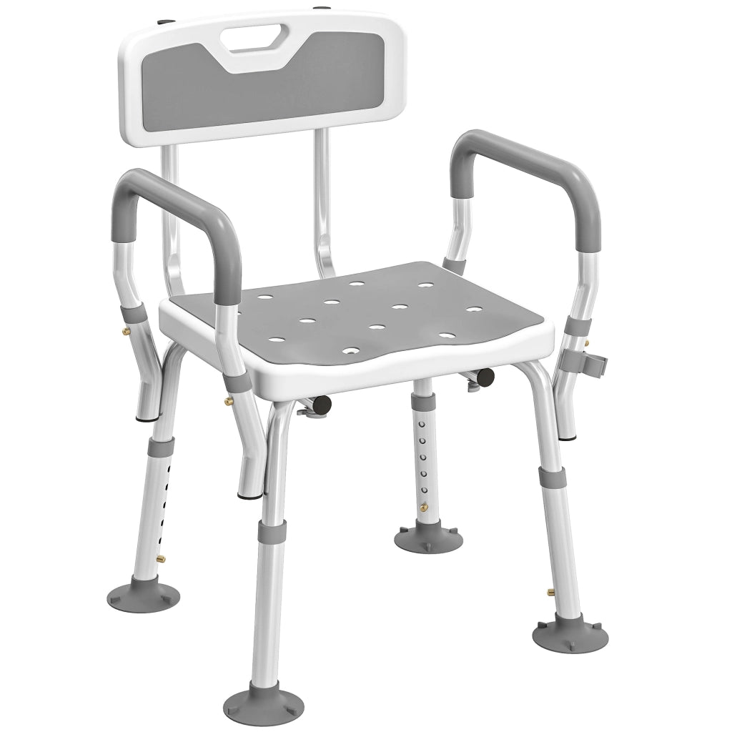 Sgabello da doccia regolabile ¨C zephmum ¨C bianco e grigio 56.5x53.5x87 cm