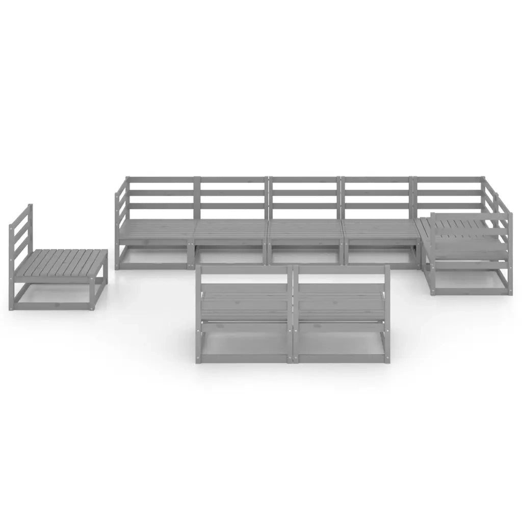 Set Divani da Giardino 9 pz Grigio in Legno Massello di Pino 3075636