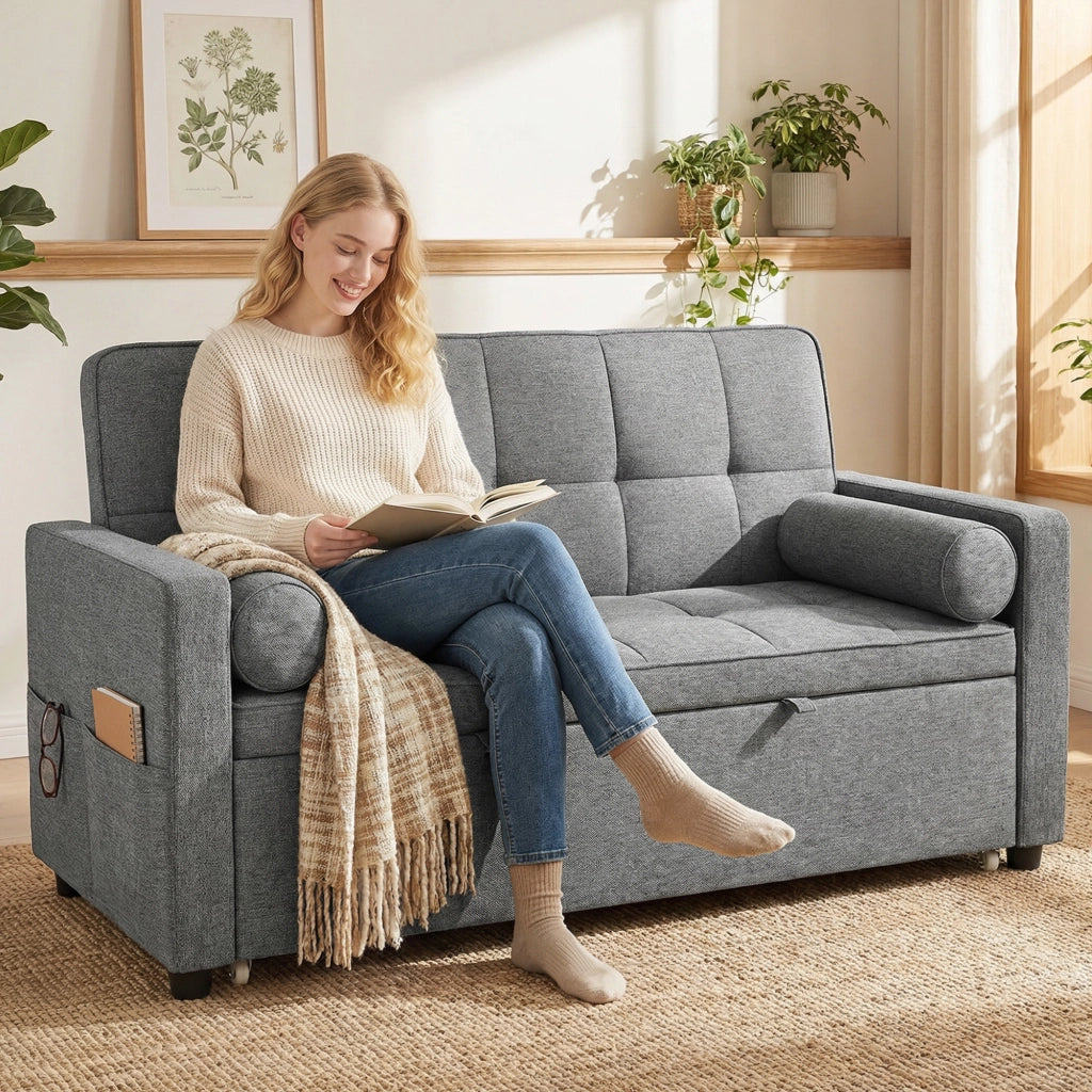 Divano letto 2 posti con letto gigogne ¨C zephmum ¨C 80,5x137,5x84 cm grigio