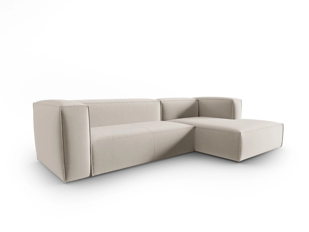 Cosmopolitan Design - Divano angolare destro "Mackay" 4 posti in velluto ecru 