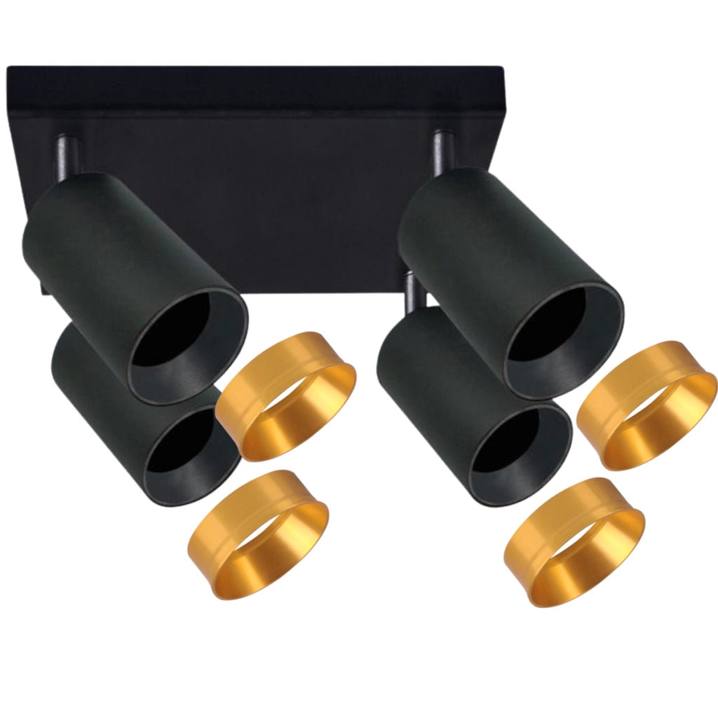 Plafoniera quadrata 4 luci GU10 nero-oro Maribel Polux