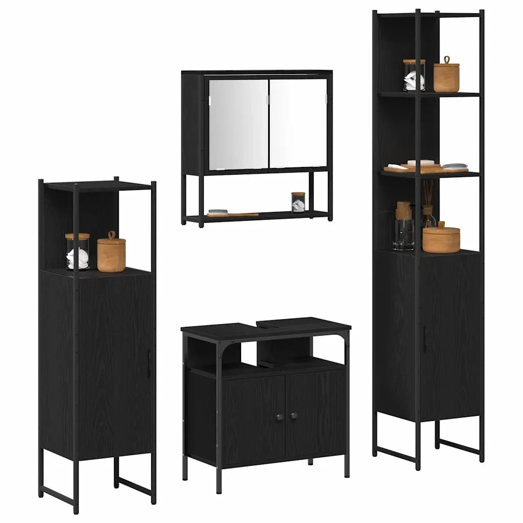 Set di mobili per il bagno 4 pcs Rovere Nero Legno multistrato 3334408