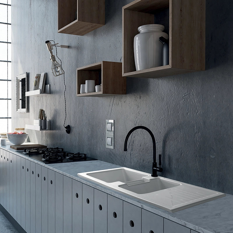 Lavello 116x50 cm da incasso in ceramica due vasche - Bianco