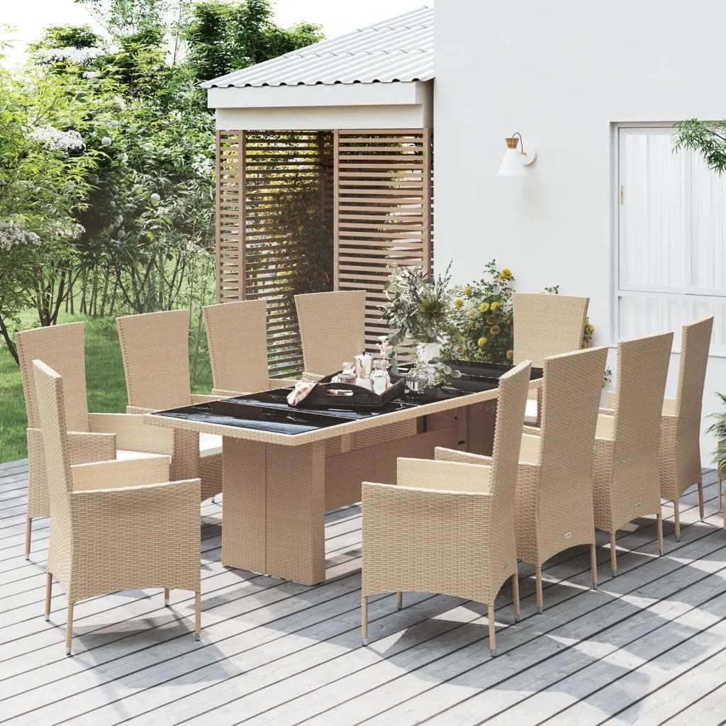 Set da Pranzo da Giardino 11 pz con Cuscini Beige in Polyrattan 3157566