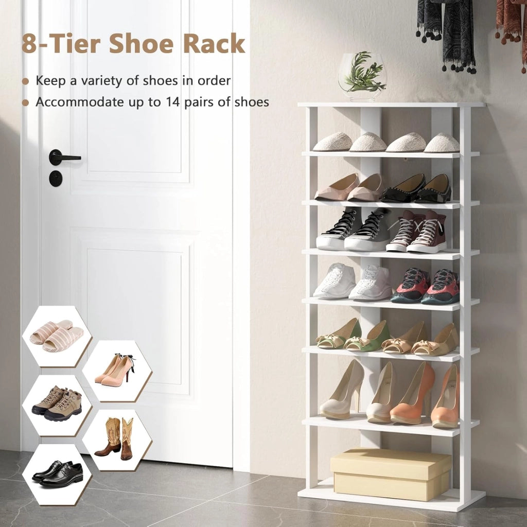 Scarpiera da Ingresso, Portascarpe a 7 Ripiani, Scaffale per 14 Scarpe, Stretto e Compatto per Salvaspazio, 45x25x110 cm (Bianco, L)