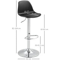 Set 2 Sgabelli da Bar con Schienale e Poggiapiedi, in PP, Pelle PU e Acciaio, 38x42x82-104 cm, Nero