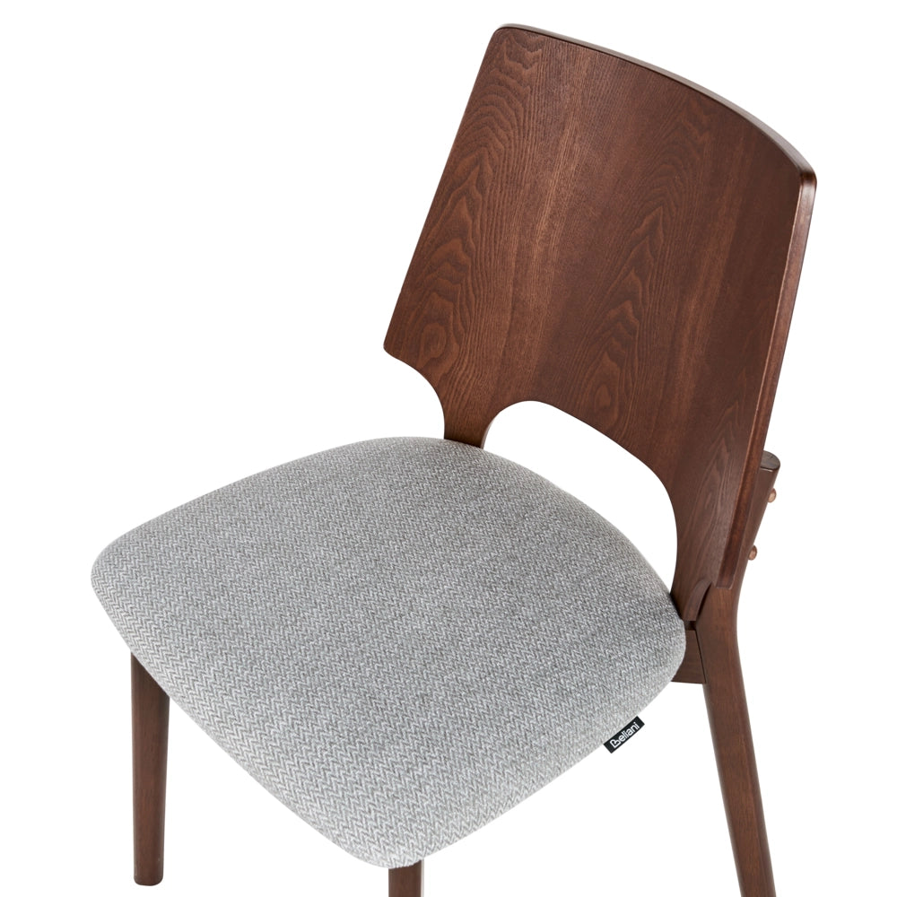 Set di 2 sedie da pranzo in legno scuro e compensato grigio tessuto in poliestere gambe in gomma senza braccioli stile retrò tradizionale