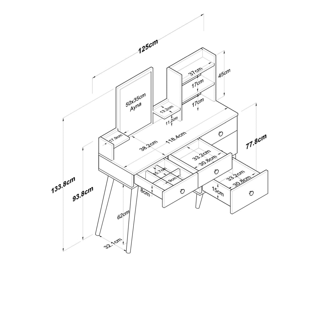 Mobile da Trucco Certaldo, Toeletta Specchio Incluso, 125x40x94h cm Bianco