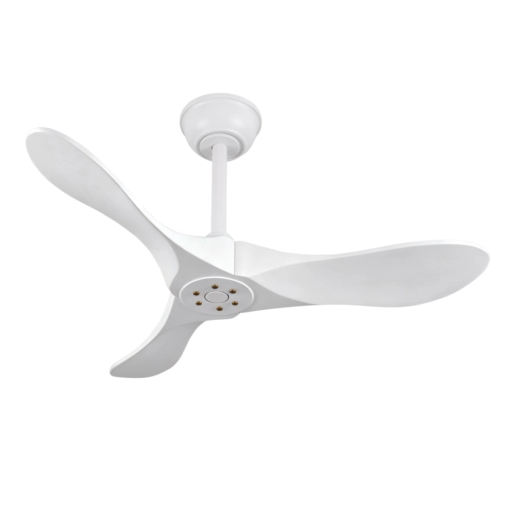 Ventilatore da soffitto bianco da 36 pollici in legno massello; 3 pale e telecomando