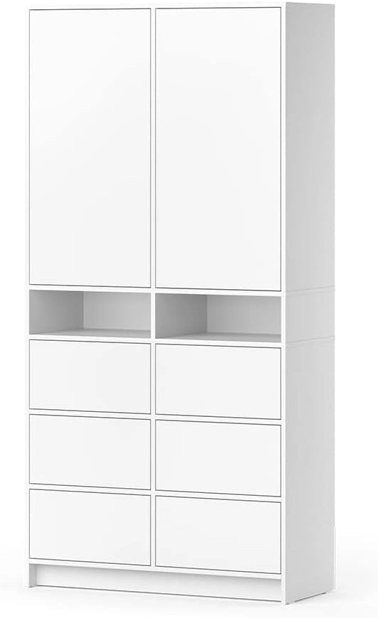 Armadio Naara, Bianco, 98.6 x 200 cm con cassetti