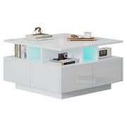 Tavolino da caff猫 70x70x40 cm; 4 cassetti con LED controllato da app; pannello truciolare bianco