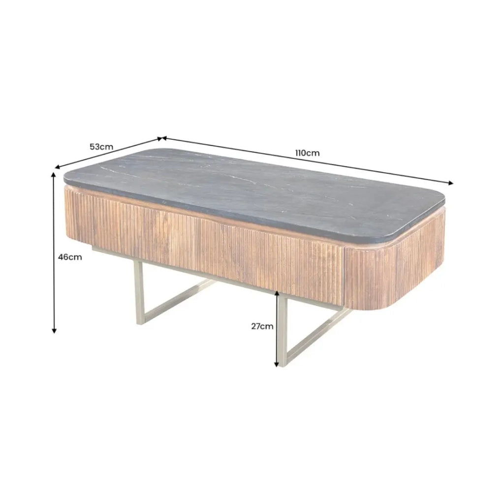 Tavolino basso rettangolare ORION 110 cm in legno di mango massiccio e marmo nero