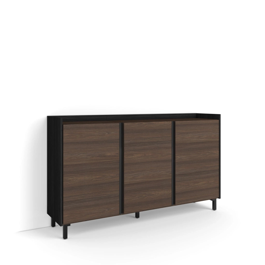 Credenza, Mobile, Cucina, 156x91x35 cm, 3 Porte, Design industriale, Rovere scuro e Nero