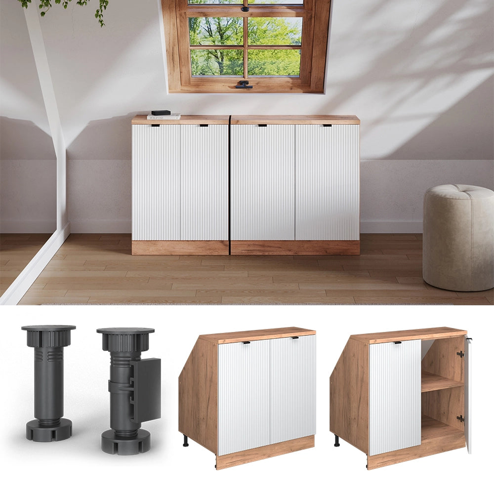 Mobile sottotetto Rion Ondulazione bianca/Rovere dorato 80 x 83.8 cm con 2 porte, carcassa 60 cm profondità Vicco