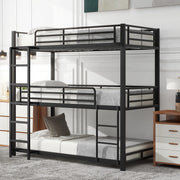 OKWISH Letto a Castello 90×200 cm, Letto 3 Posti con Scala Fissa, Sponde di Sicurezza e Salvaspazio, senza Materasso, Nero