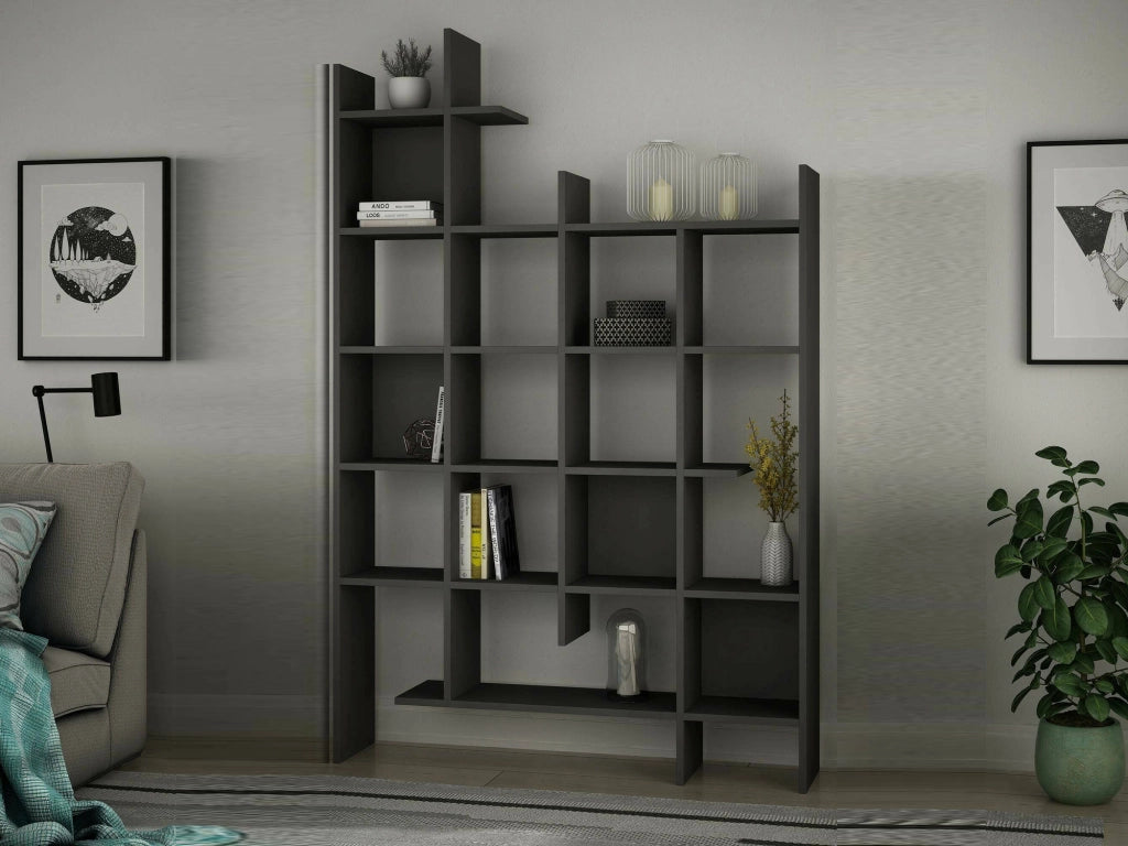 Libreria Achela, Scaffale da ufficio, Mobile portalibri, Biblioteca, 122x26h188 cm, Antracite