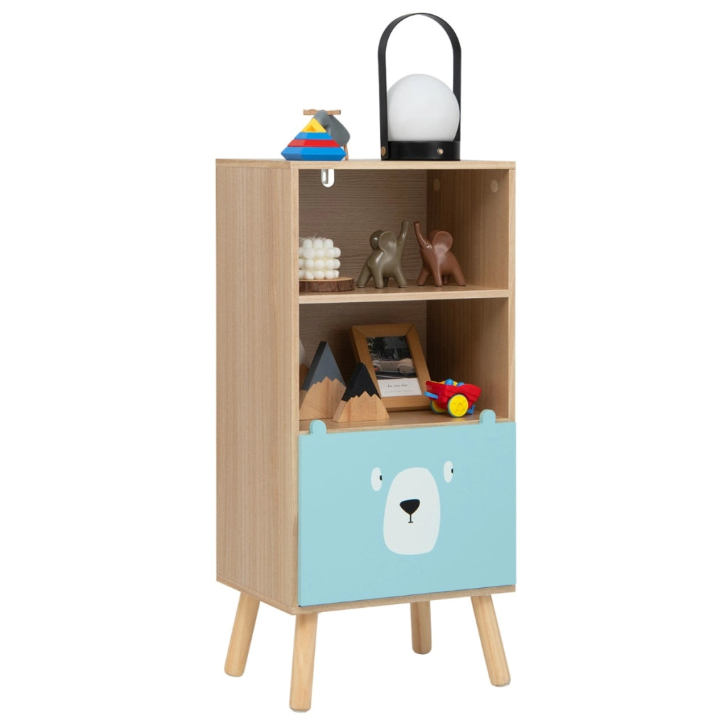 Scaffale per bambini in legno a 3 livelli con cassetto-Mobile portagiochi per cameretta e stanza dei giochi Marrone