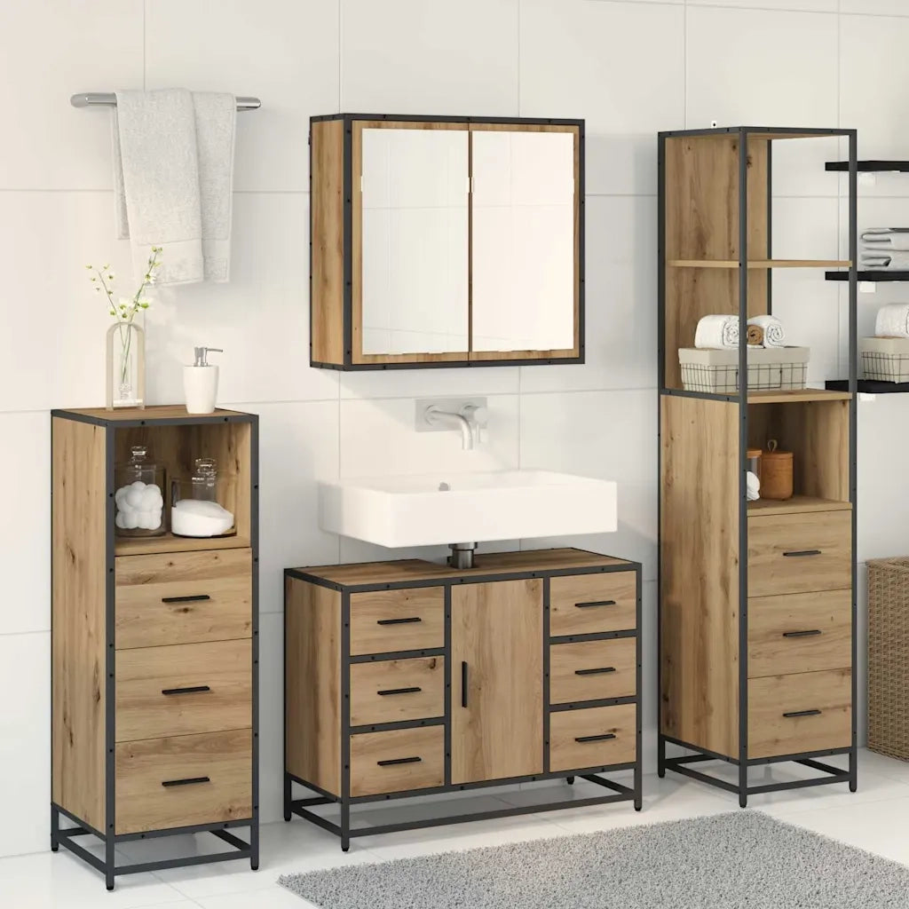 Set di mobili per il bagno con porta 3 pcs Rovere artigianale