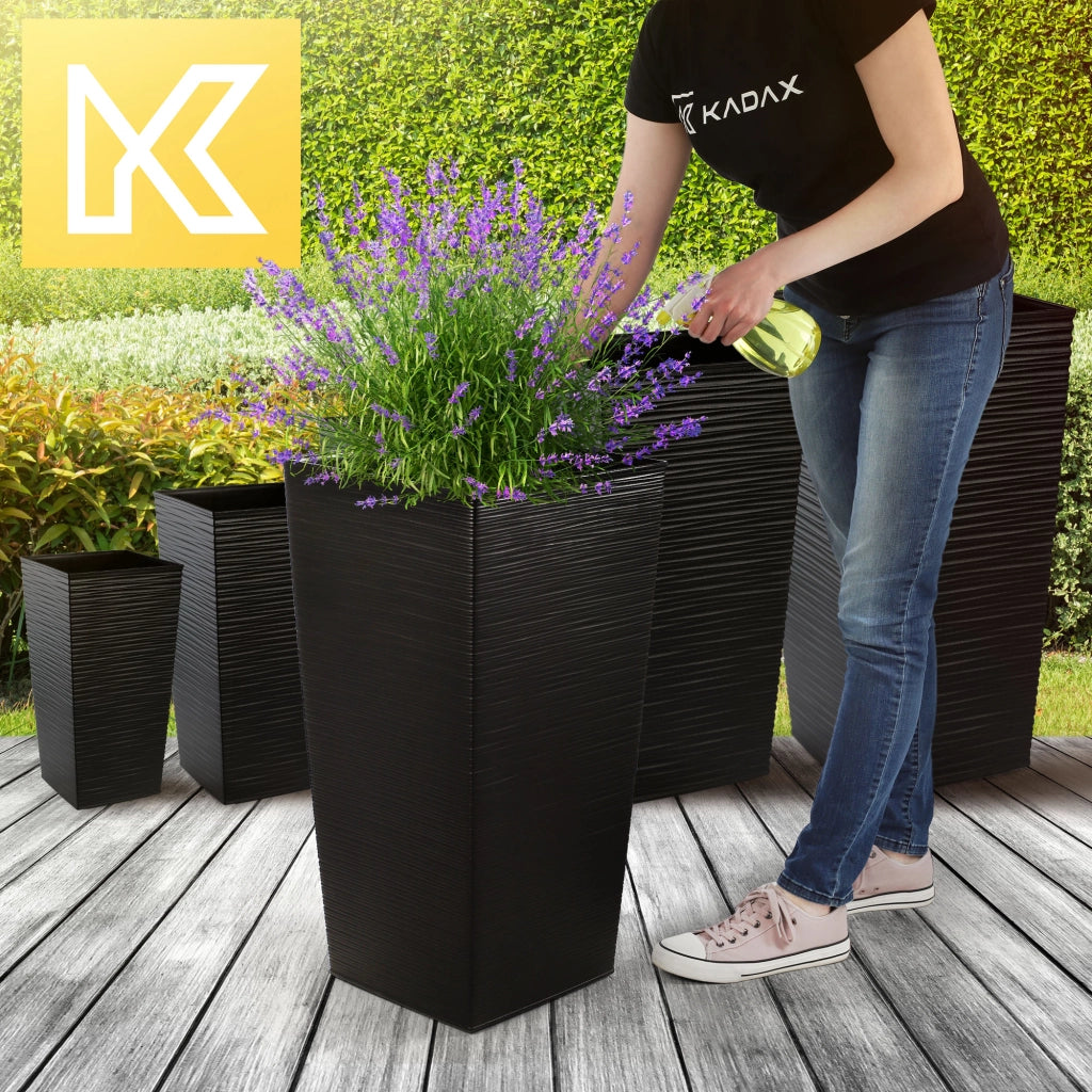 Vaso da giardino KADAX con inserto per fiori, grande e alto, 34x68 cm, nero.