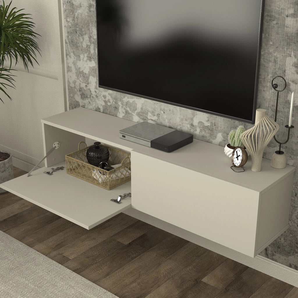 Mobile TV da Parete Nolven con 2 Ante a Ribalta 135 x 32 x 30 cm - Greige [en.casa]
