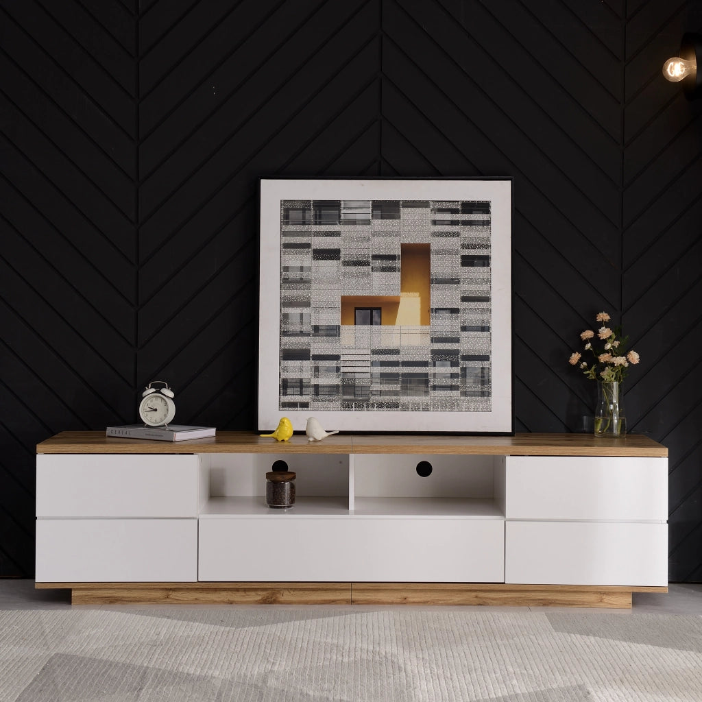 Mobile TV con 5 Ante e 2 Vani Aperti; Frontali a Griglia; Stile Moderno; 180??46??38 cm; in MDF; Bianco