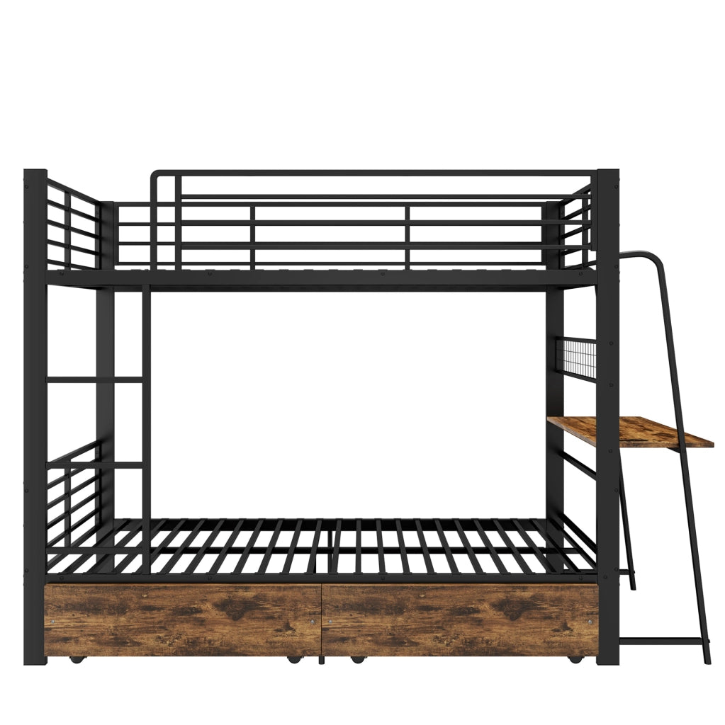 Letto a soppalco 90x200 cm con scrivania; illuminazione LED; MDF e metallo; nero