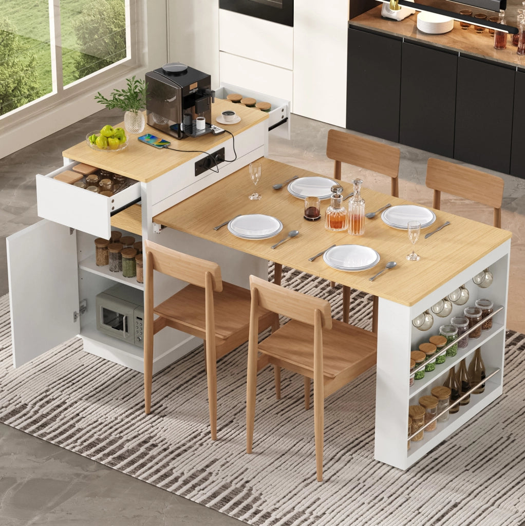 TAVOLO Estensibile 58-154x80,5x94 cm Bianco MDF con LED e ricarica USB/Type-C