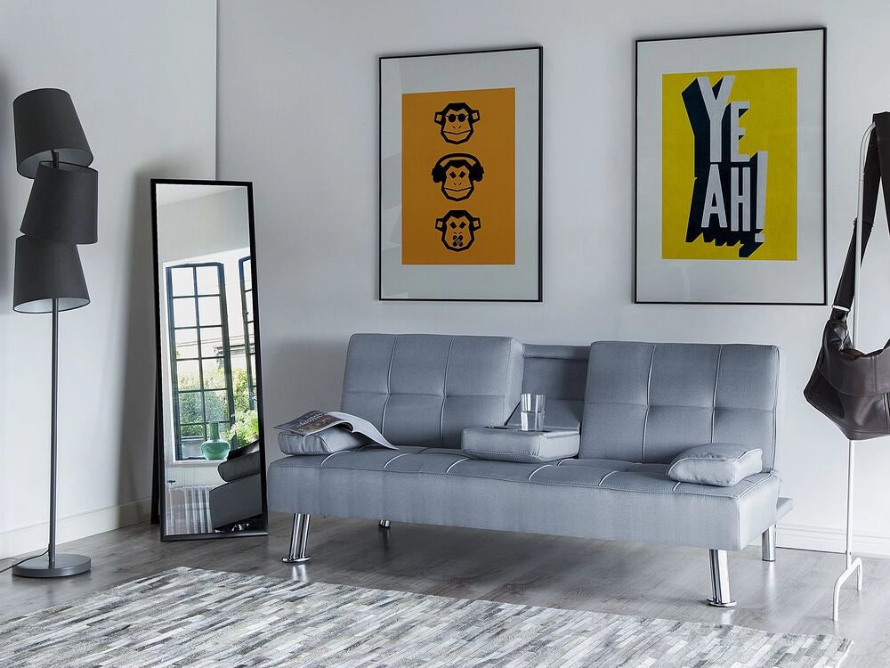 Divano letto a 3 posti moderno in tessuto di colore grigio chiaro salotto elegante stile moderno