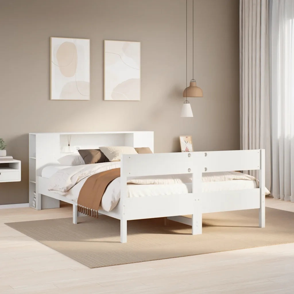 Letto matrimoniale | Letto per adulti | Letto Libreria senza Materasso Bianco 140x190 cm Legno di Pino