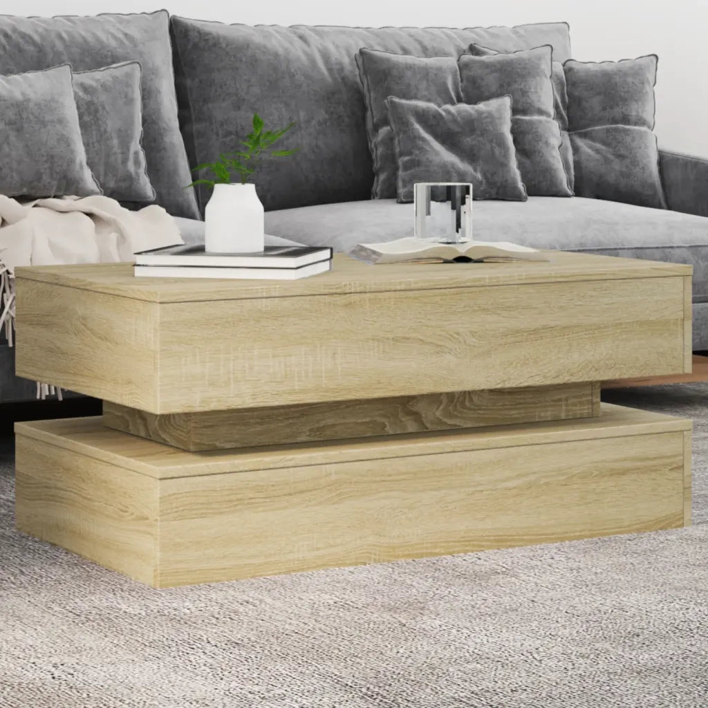 Tavolino da Soggiorno con Luci LED-Tavolino da Salotto-Tavolo Rovere Sonoma 90x50x40 cm 503147