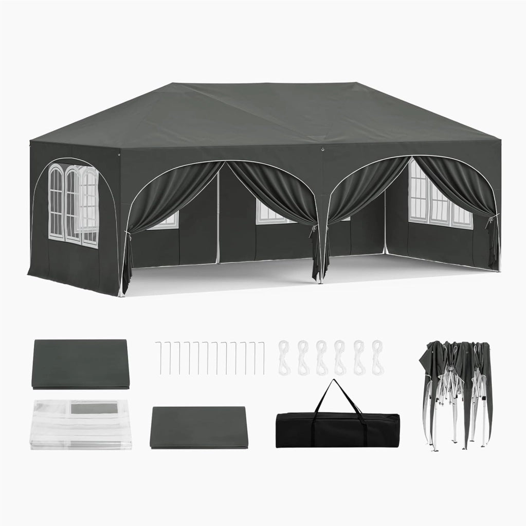 Gazebo Pieghevole da Giardino, Gazebo Idrorepellente Pop Up da 3x6m Pannelli Laterali, Tendone Esterno, Altezza Regolabile, Protezione UV, con Custodia Beige