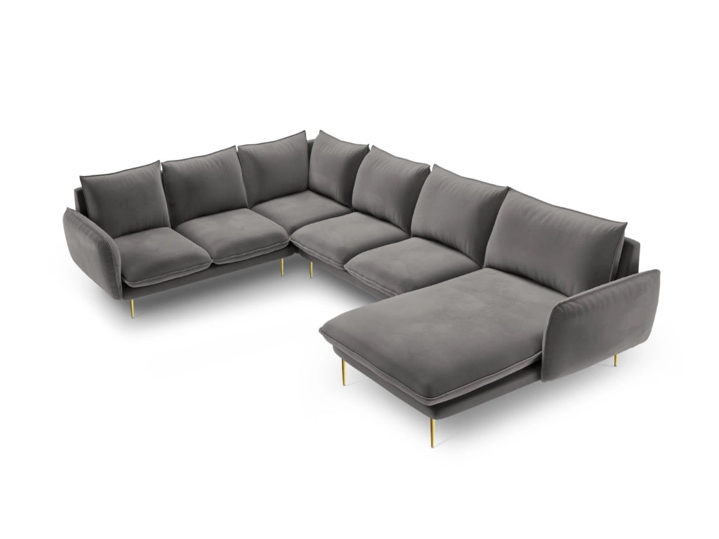 Cosmopolitan Design - Divano panoramico sinistro "Vienna" 7 posti in velluto grigio chiaro 