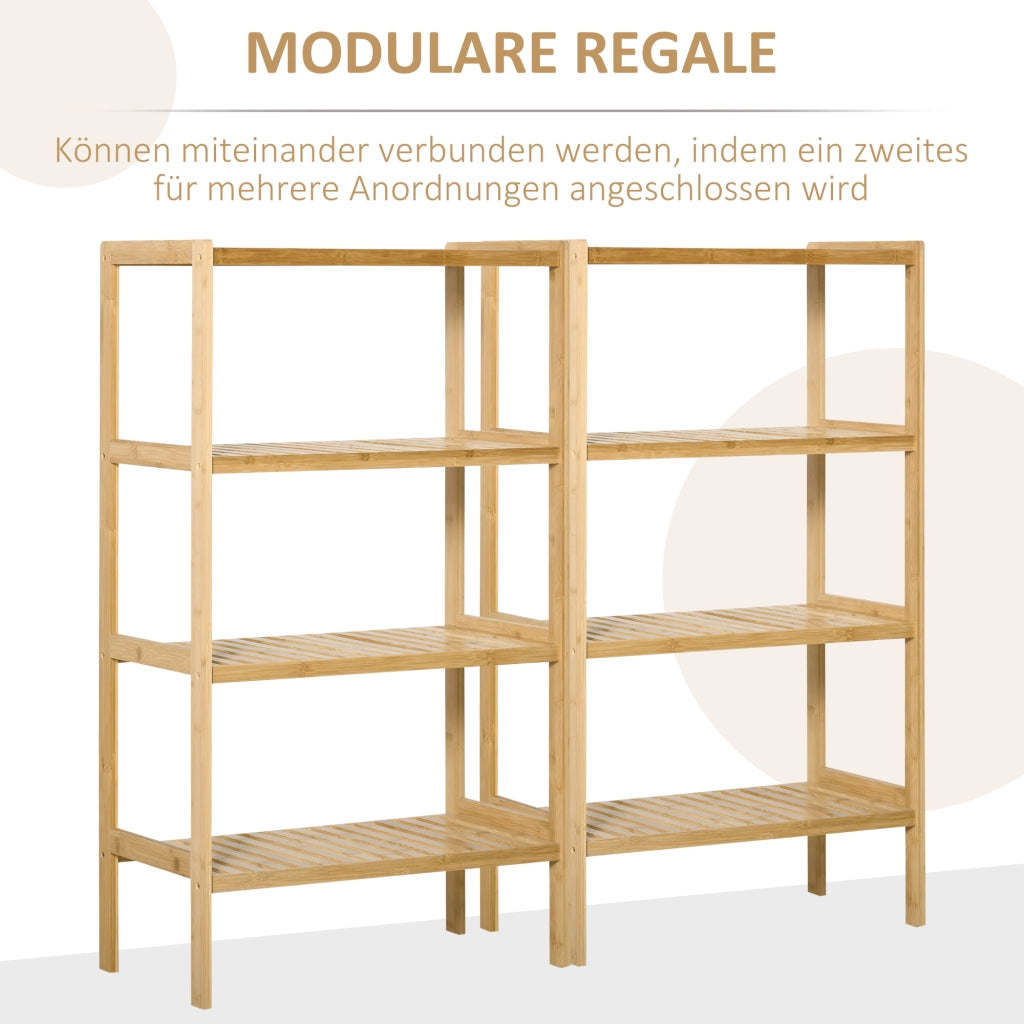 Scaffale da spiaggia, libreria a 4 ripiani in bamb¨´, 62x33x112 cm, per ufficio, magazzino, cucina, naturale