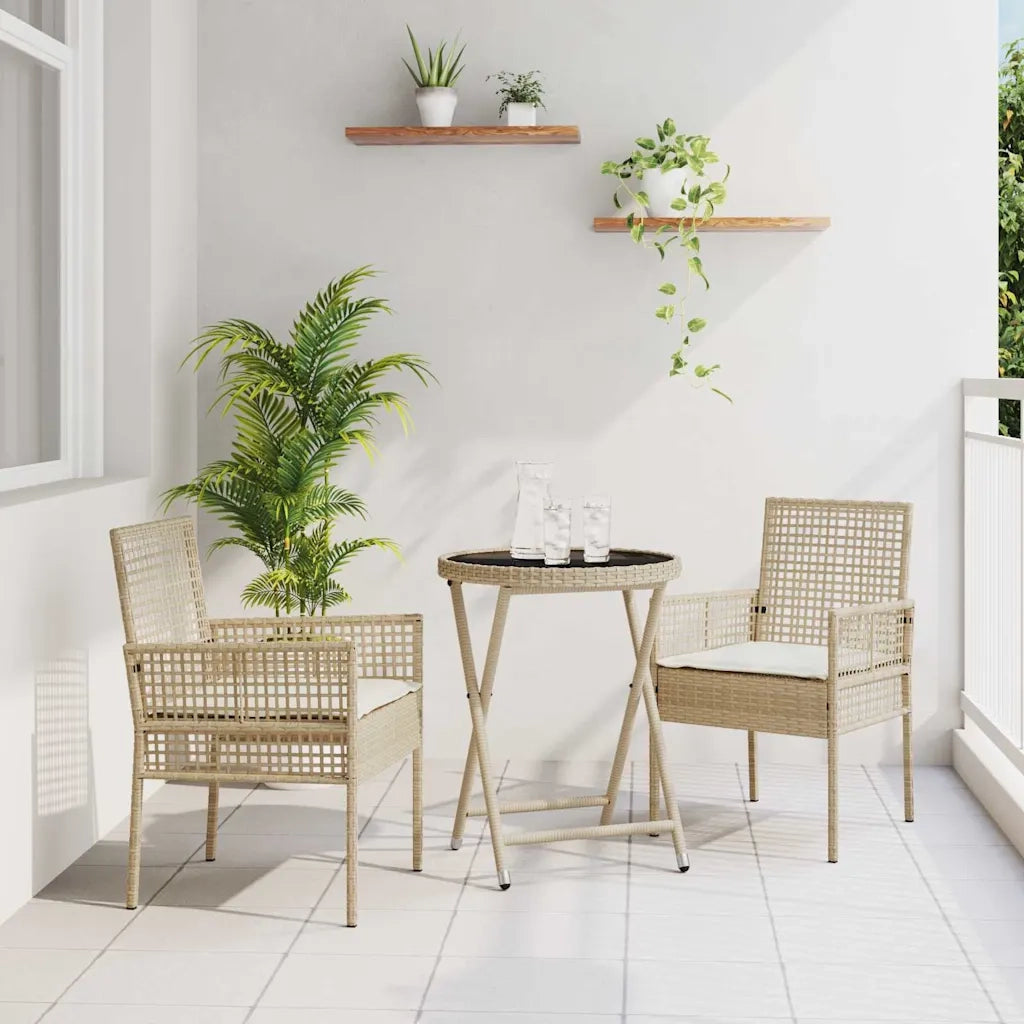 vidaXL Set Bistro da Giardino 3 pcs Beige Poly Rattan