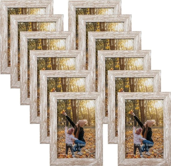 Set di 12 cornici fotografiche rustiche 10x15 cm con finitura naturale di legno per foto 15x10, set di cornici per collage per tavolo o parete