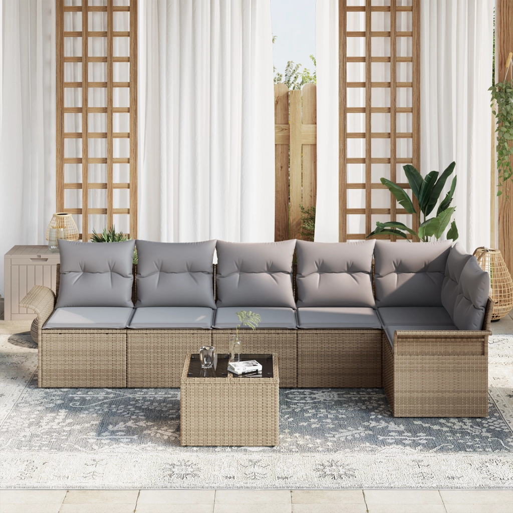Set Divano Giardino 7 Pezzi con Cuscini Nero Polyrattan