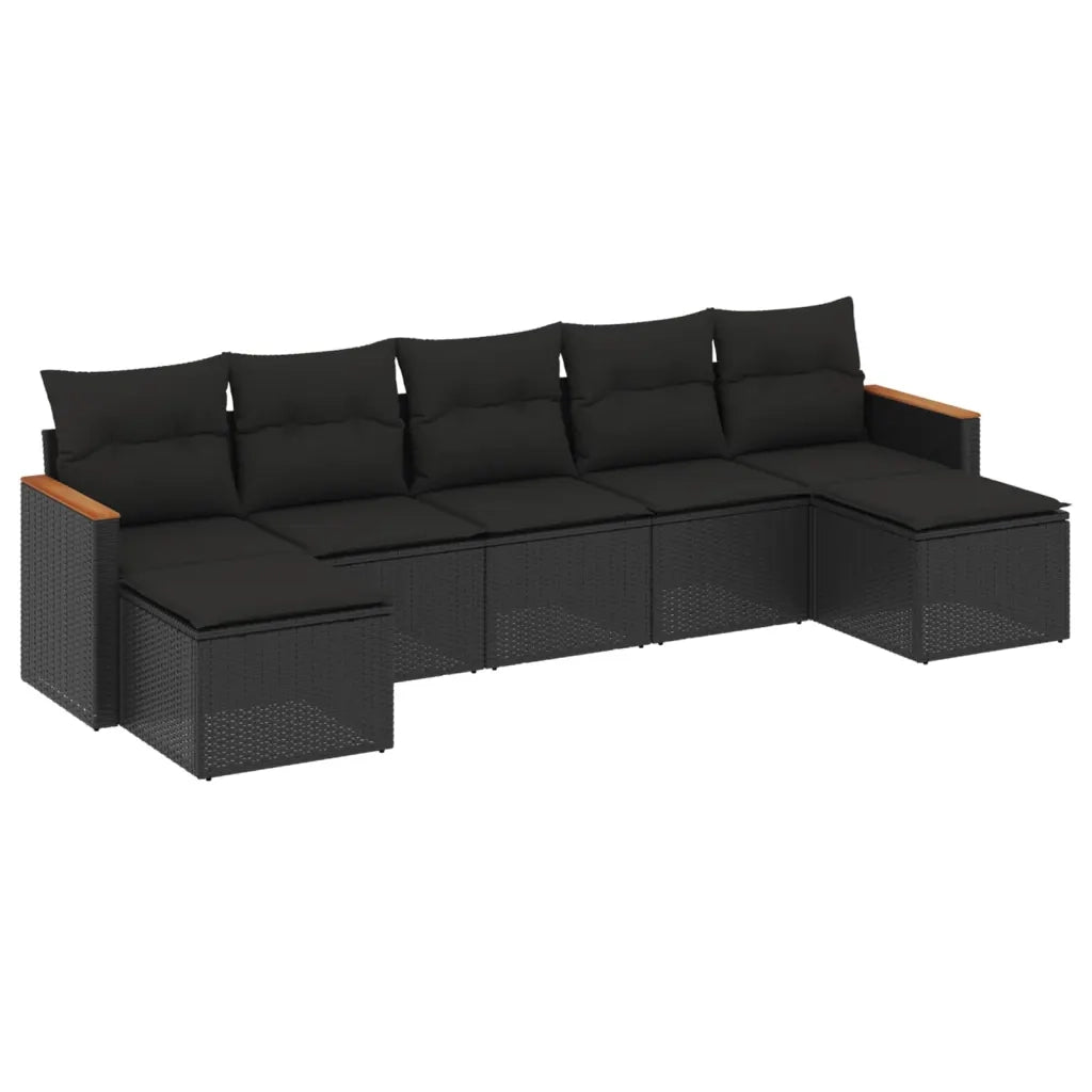 Set Divani da Giardino con Cuscini 7pz Nero Polyrattancod mxl 114820