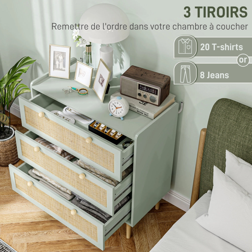 Cassettiera design boheme in rotino con 3 cassetti ¨C zephmum ¨C verde oliva