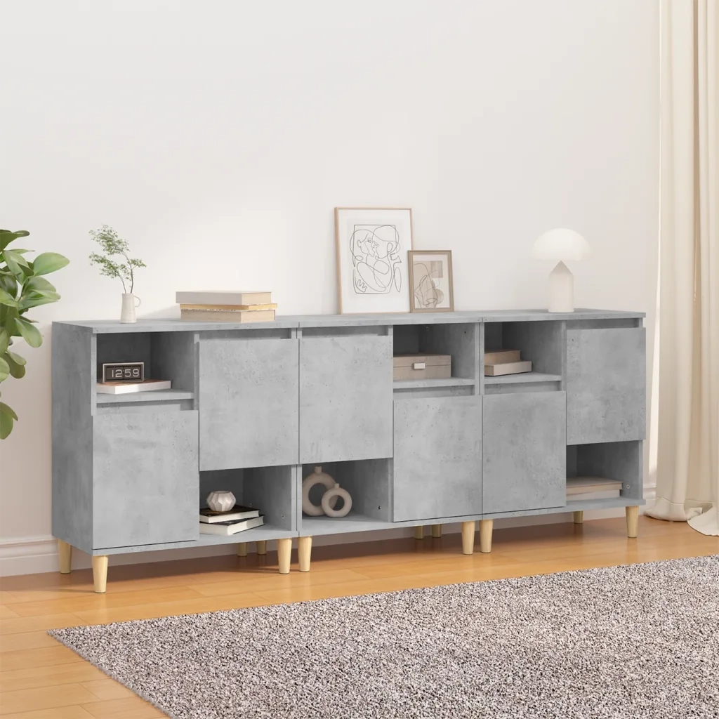 Credenze 3pz | Madia | Buffet da pranzo | Armadio da pranzo Grigio Cemento 60x35x70 cm in Legno Multistrato