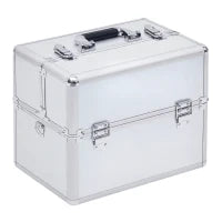 Valigetta Porta Trucchi a 3 Livelli con 2 Serrature, in Alluminio, MDF ed EVA, 36.5x24x29 cm, Argento