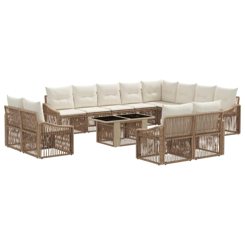 Set Divano da Giardino 13 pz Beige e Bianco Crema polyrattan 3437334