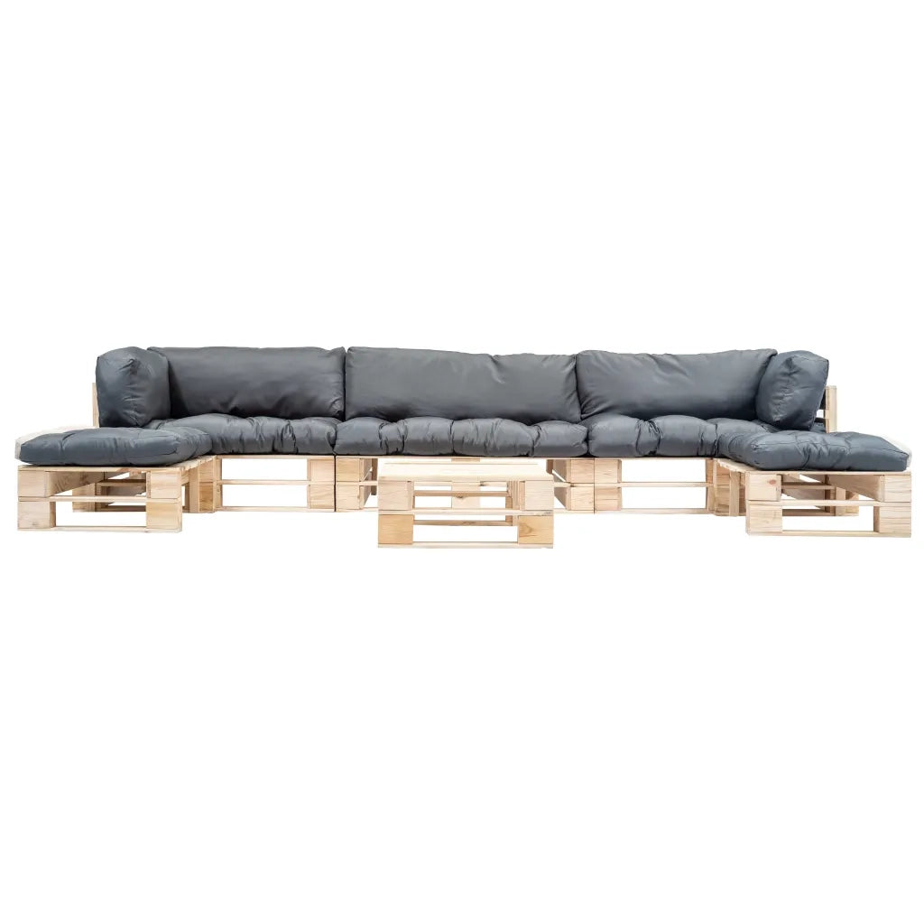 Set Divani da Giardino Pallet 6 pz con Cuscini Grigi in Legno 277500