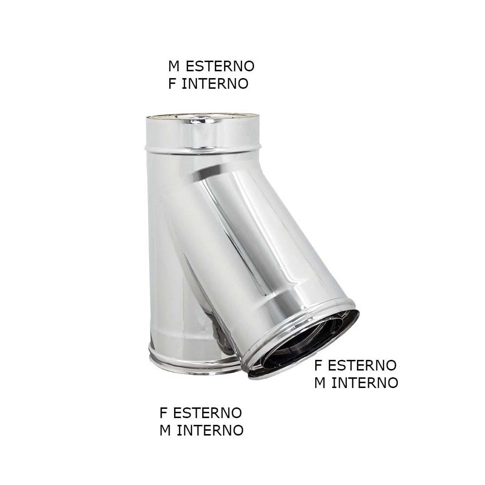 Raccordo inox di 180 - de 230 mm a y braga a 135° doppia parete