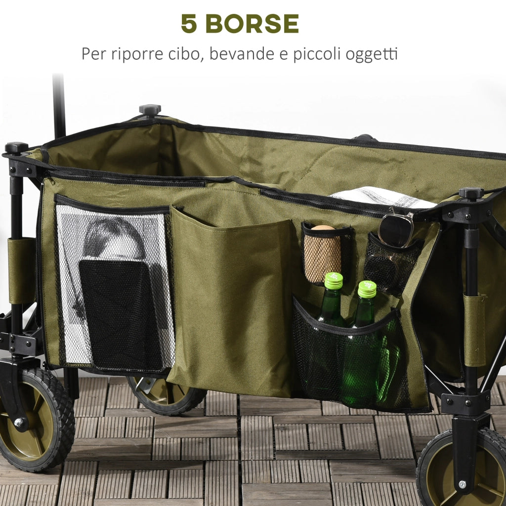 EasyComfort Carrello da Giardino 125L Pieghevole con Maniglia e 5 Sacche, 108x55x93 cm, Verde
