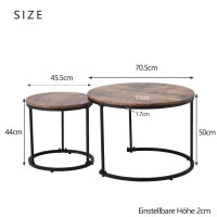 Set di 2 tavolini rotondi, tavolino impilabile con piano in MDF e struttura in acciaio, tavolo grande 50 x 70,5 cm, tavolo piccolo 45,5 x 44 cm, Marrone